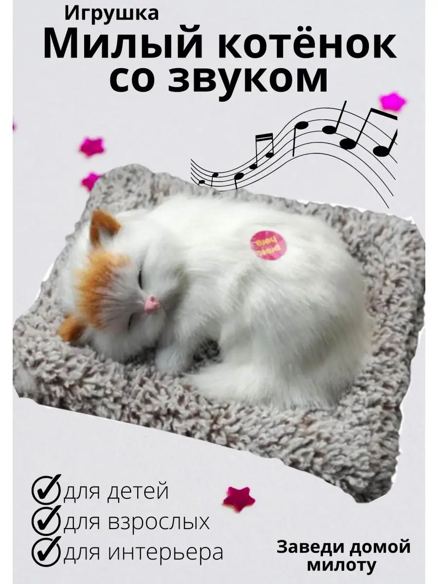 Котенок на подушке спит, как настоящий. Кошка мяукает BB TOYS купить по  цене 0 сум в интернет-магазине Wildberries в Узбекистане | 165766700