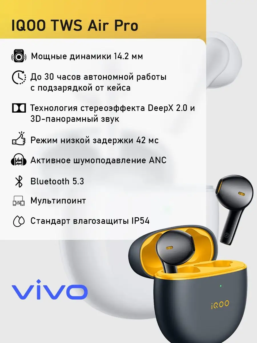 Беспроводные наушники iQOO TWS Air Pro VIVO купить по цене 206 р. в  интернет-магазине Wildberries в Беларуси | 166073882