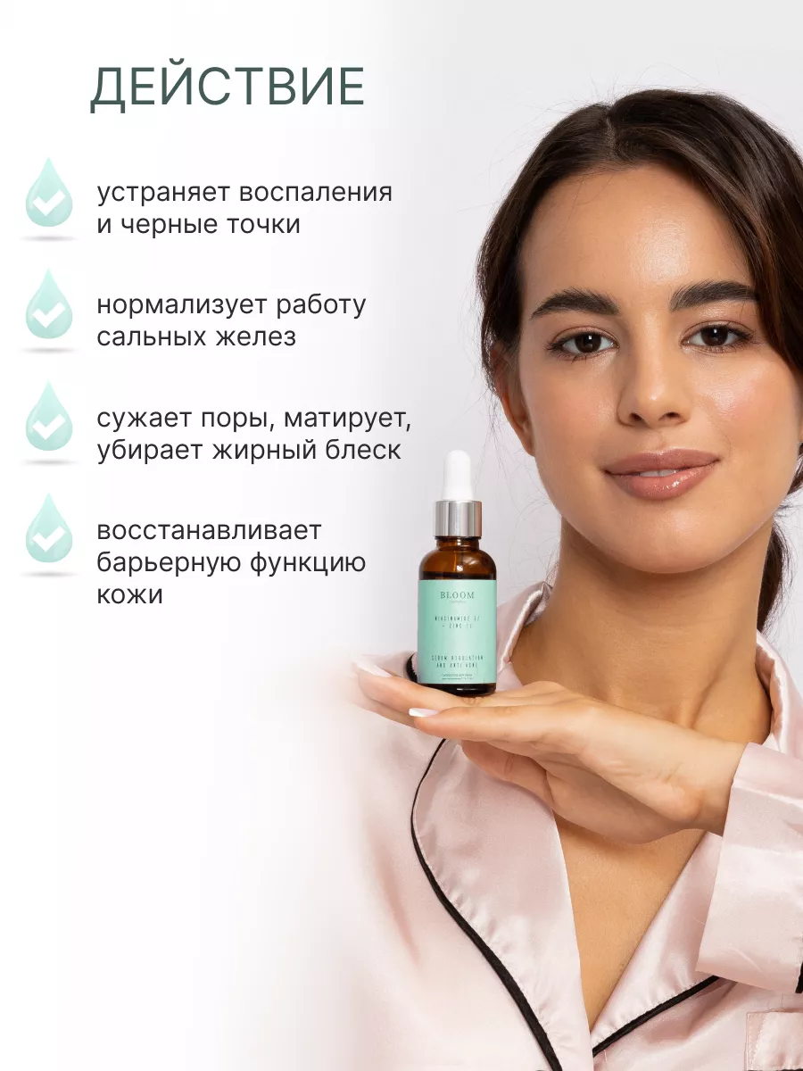 Сыворотка для лица от прыщей с ниацинамидом и цинком BLOOM COSMETICS ...