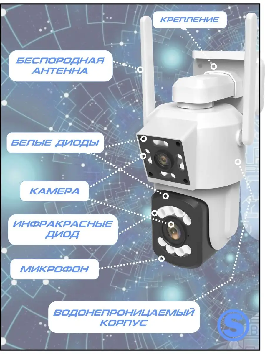 Камера видеонаблюдения Wifi двойная уличная для дома Icam 365 купить по  цене 393 600 сум в интернет-магазине Wildberries в Узбекистане | 167855393