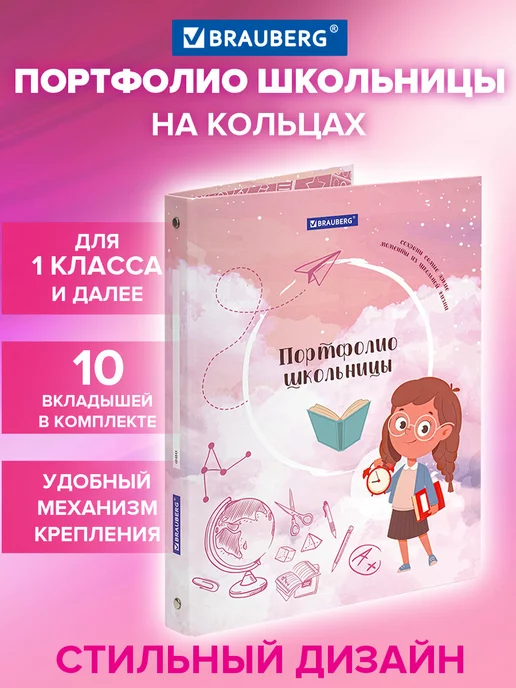 Brauberg Портфолио школьника папка А4 на кольцах, 20 файлов