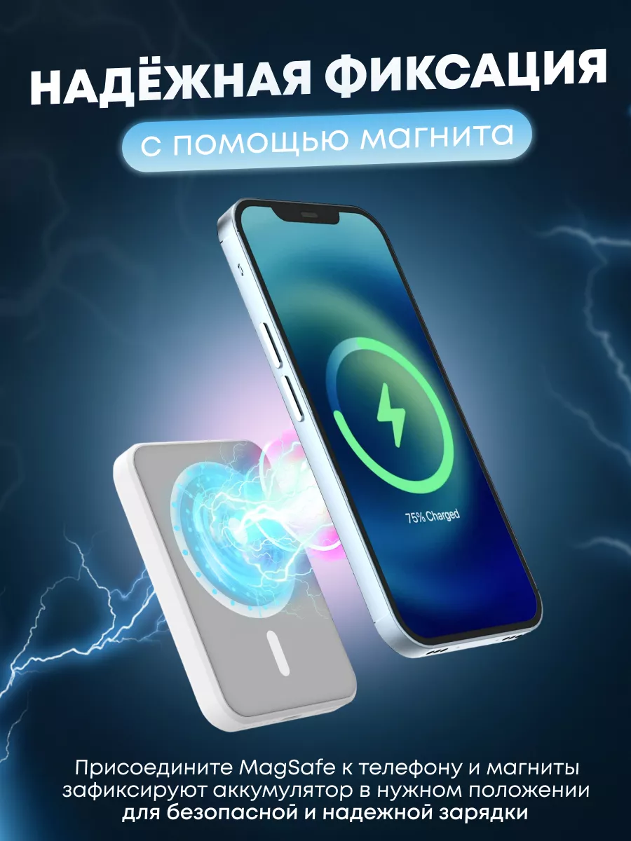 Беспроводная зарядка MagSafe магнитная для iPhone 10000мА*ч