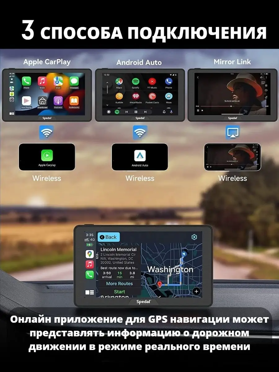 Монитор автомобильный с поддержкой CarPlay и Android Auto SmsrtZone купить  по цене 4 698 ₽ в интернет-магазине Wildberries | 169519581