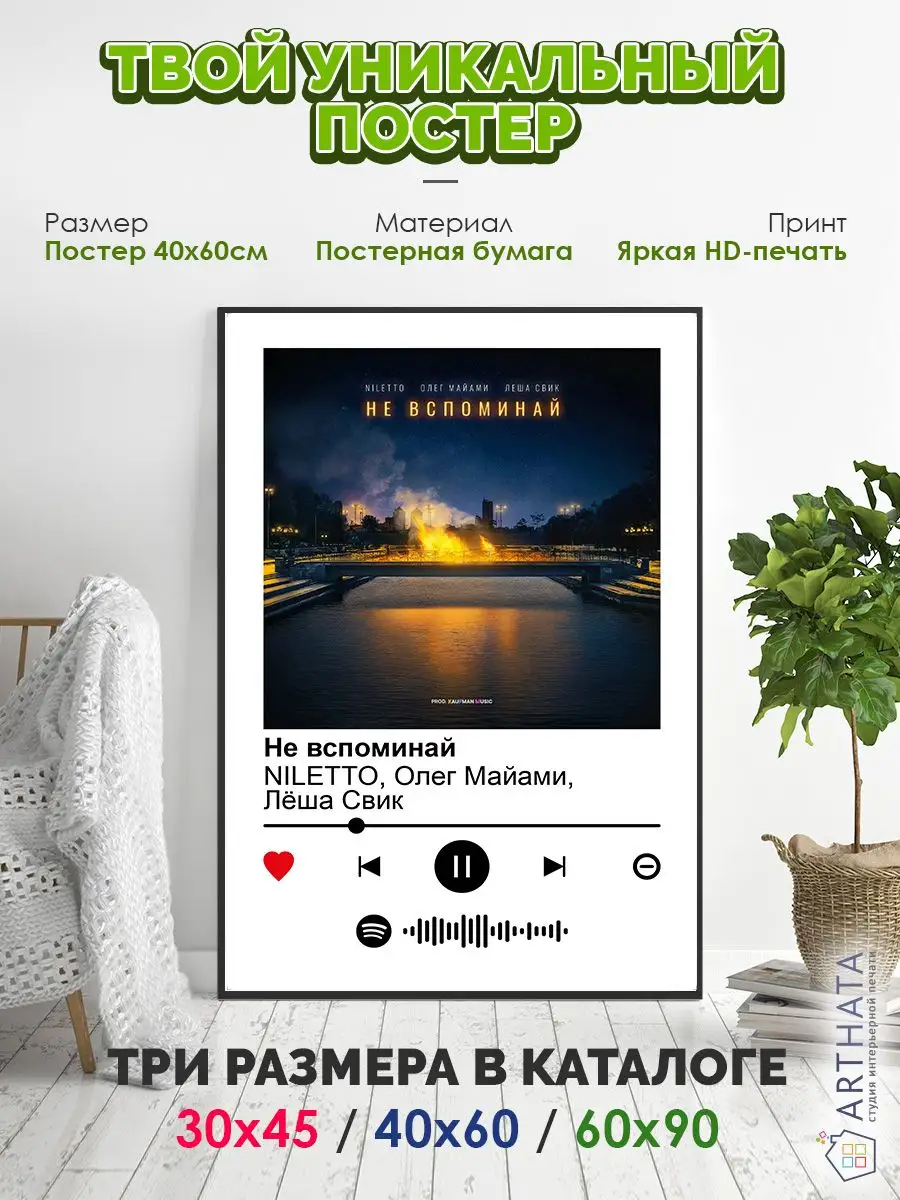 Arthata-spotify постер Спотифай постер Постер NILETTO Олег Майами Леша Свик  - Не вспоминай 60х90