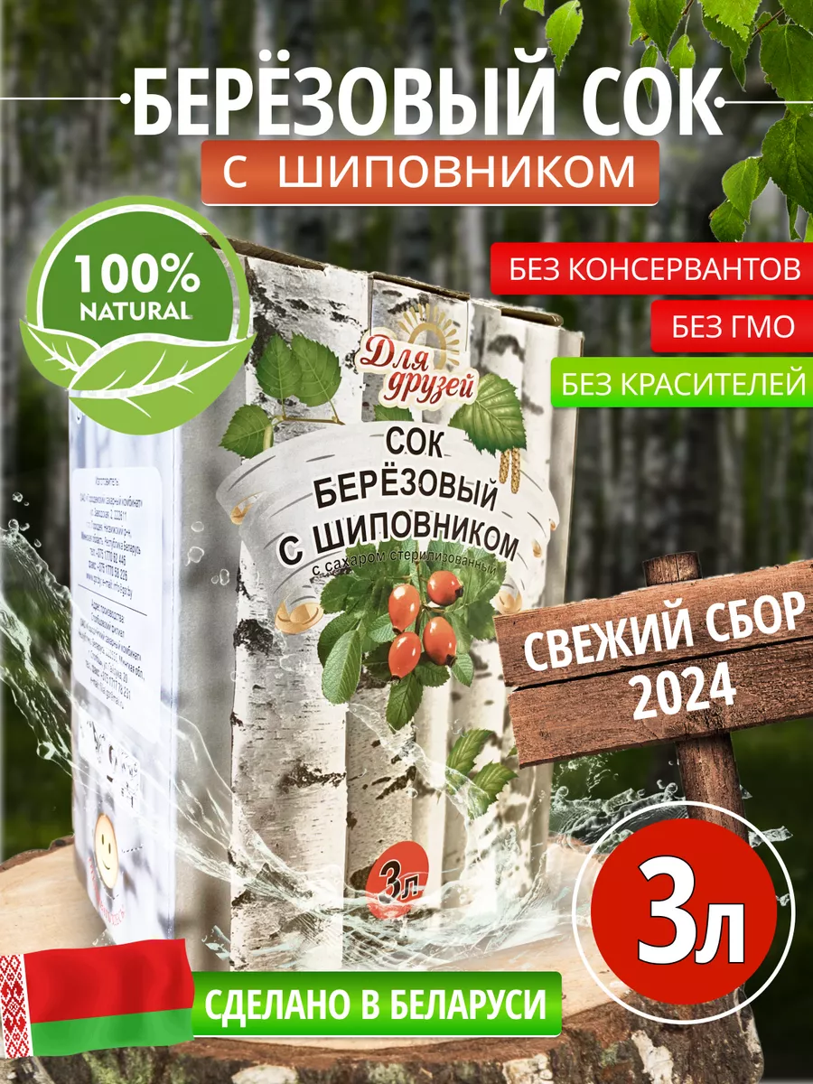 Березовый сок натуральный 3 литра с шиповником Health-Food купить по цене  472 ₽ в интернет-магазине Wildberries | 172621995