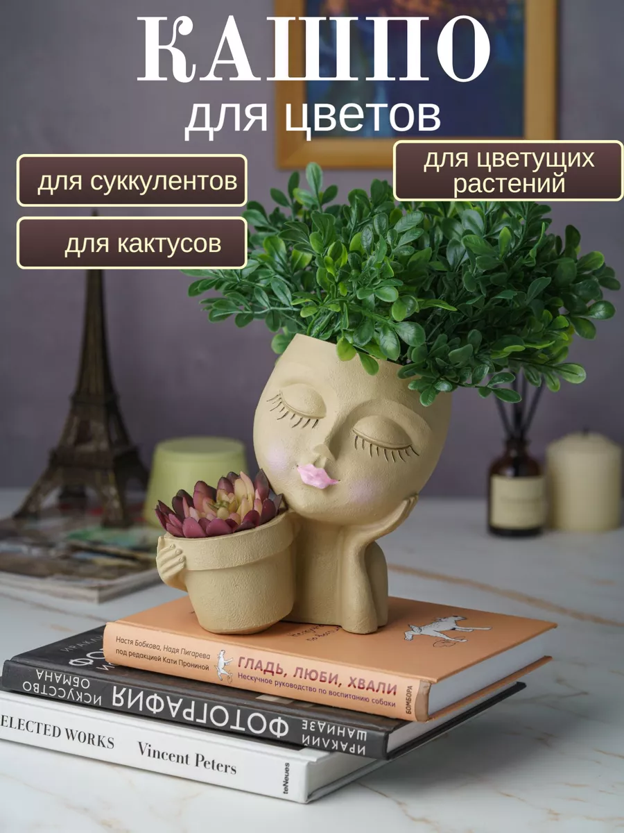 Кашпо для цветов, горшок для суккулентов, кактусов Potface купить по цене  42,74 р. в интернет-магазине Wildberries в Беларуси | 174014427