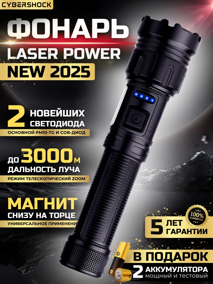 Фонарь ручной аккумуляторный PM10-TG светодиод 2024 CyberShock купить по  цене 1 150 ₽ в интернет-магазине Wildberries | 174230911