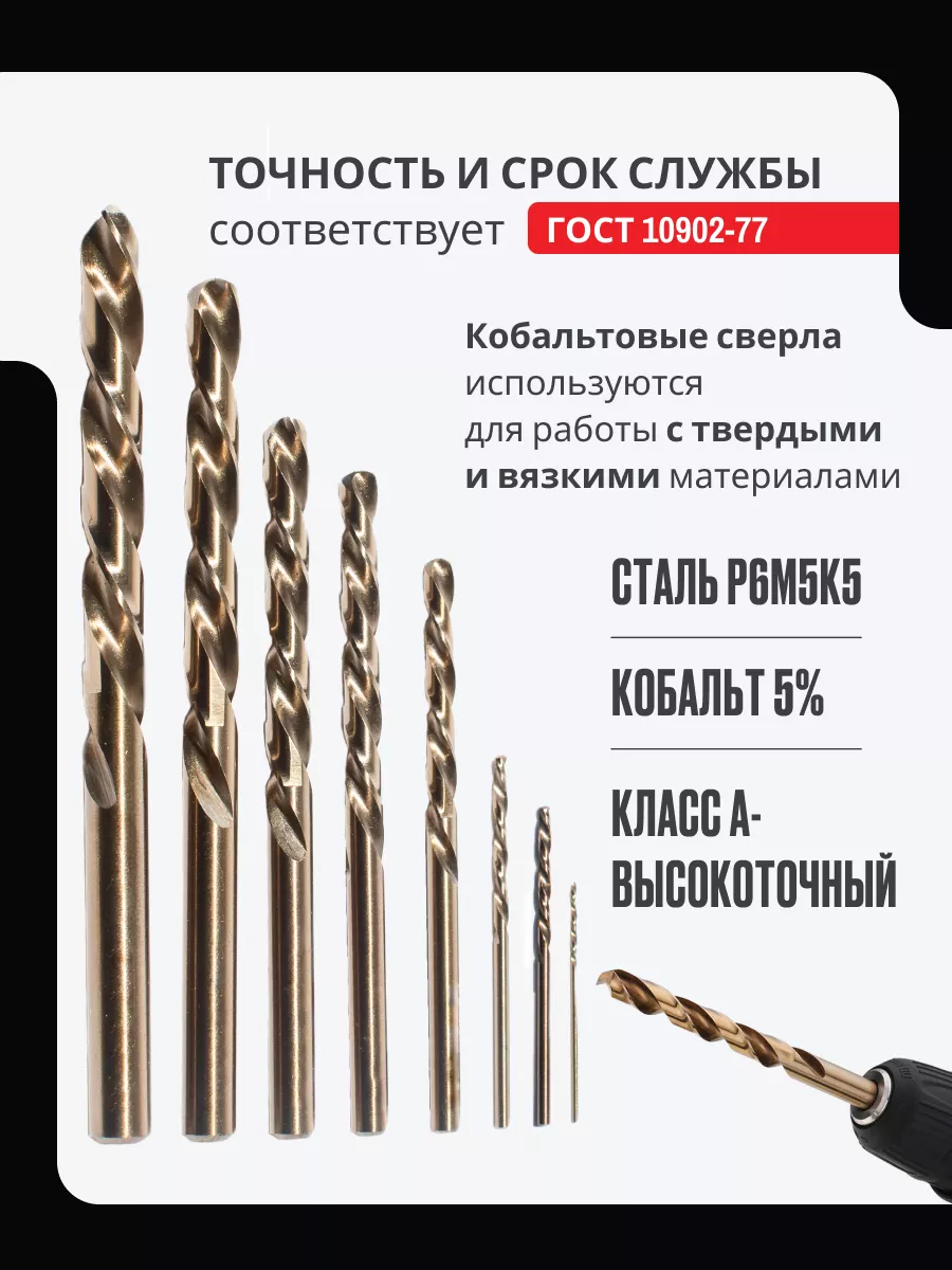 PSP GROUP Сверла По Металлу 1-8 Мм. Р6М5К5. Набор 8шт. Кобальтовые.