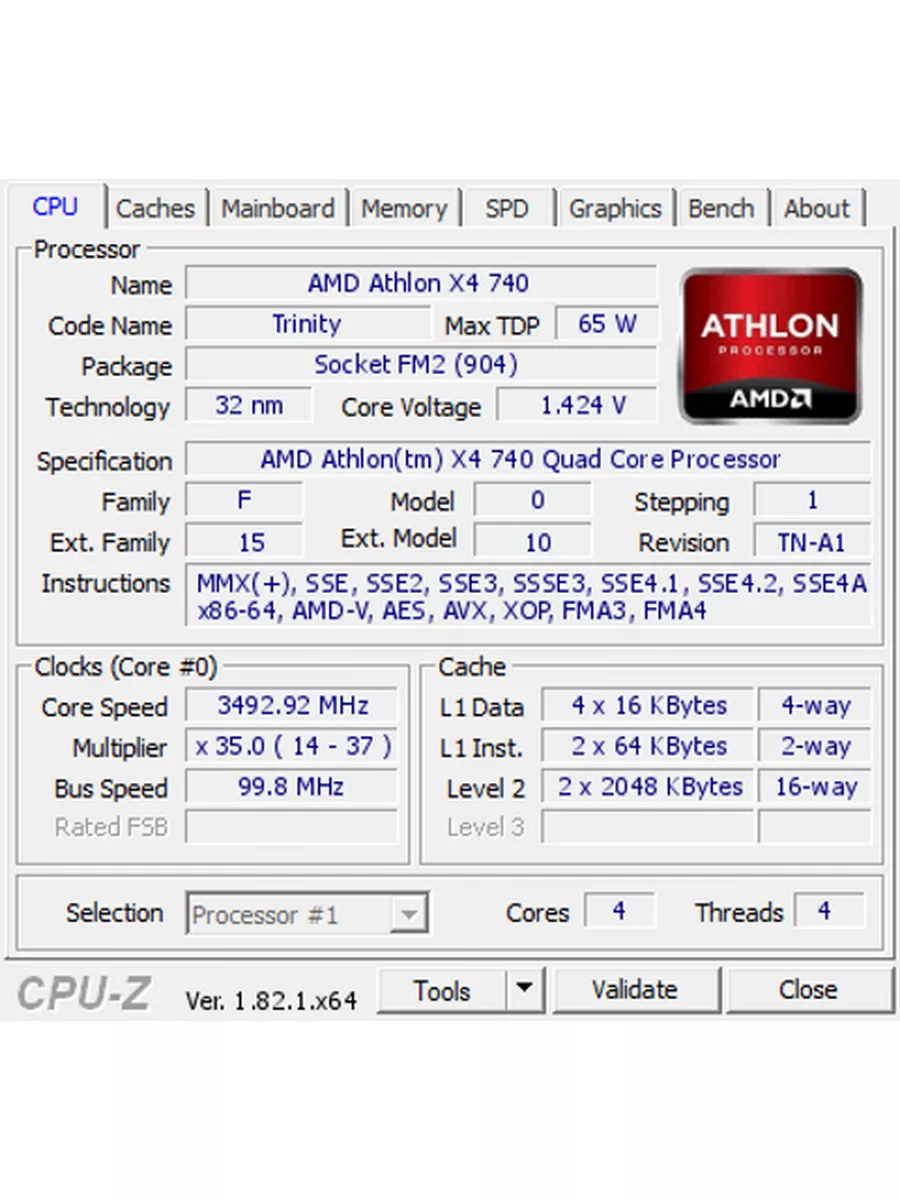 AMD Процессор Athlon II X4 740X FM2 FM2+ 4 ядра 4 потока