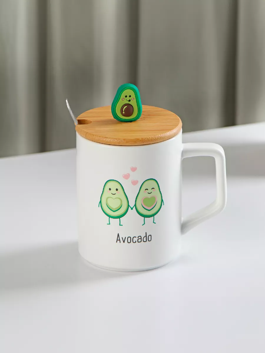 Кружка для чая и кофе Avocado 360 мл с крышкой и ложкой