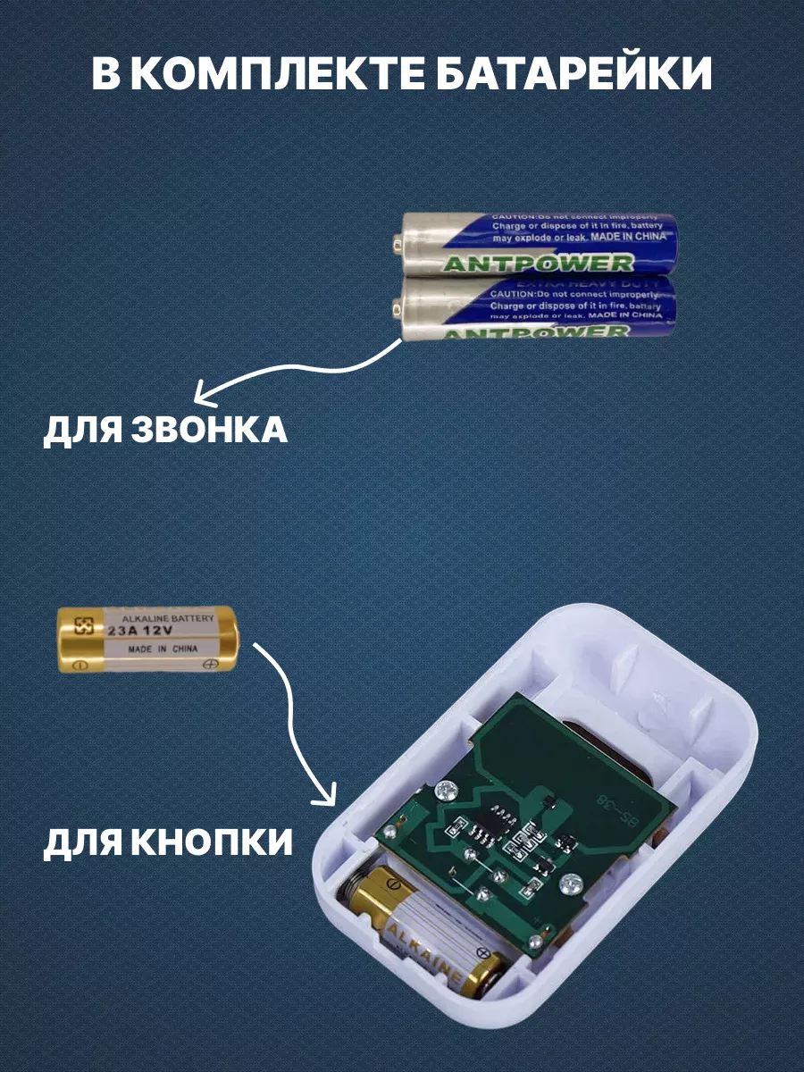 Звонок дверной беспроводной на батарейках купить по цене 500 ₽ в  интернет-магазине Wildberries | 175137815