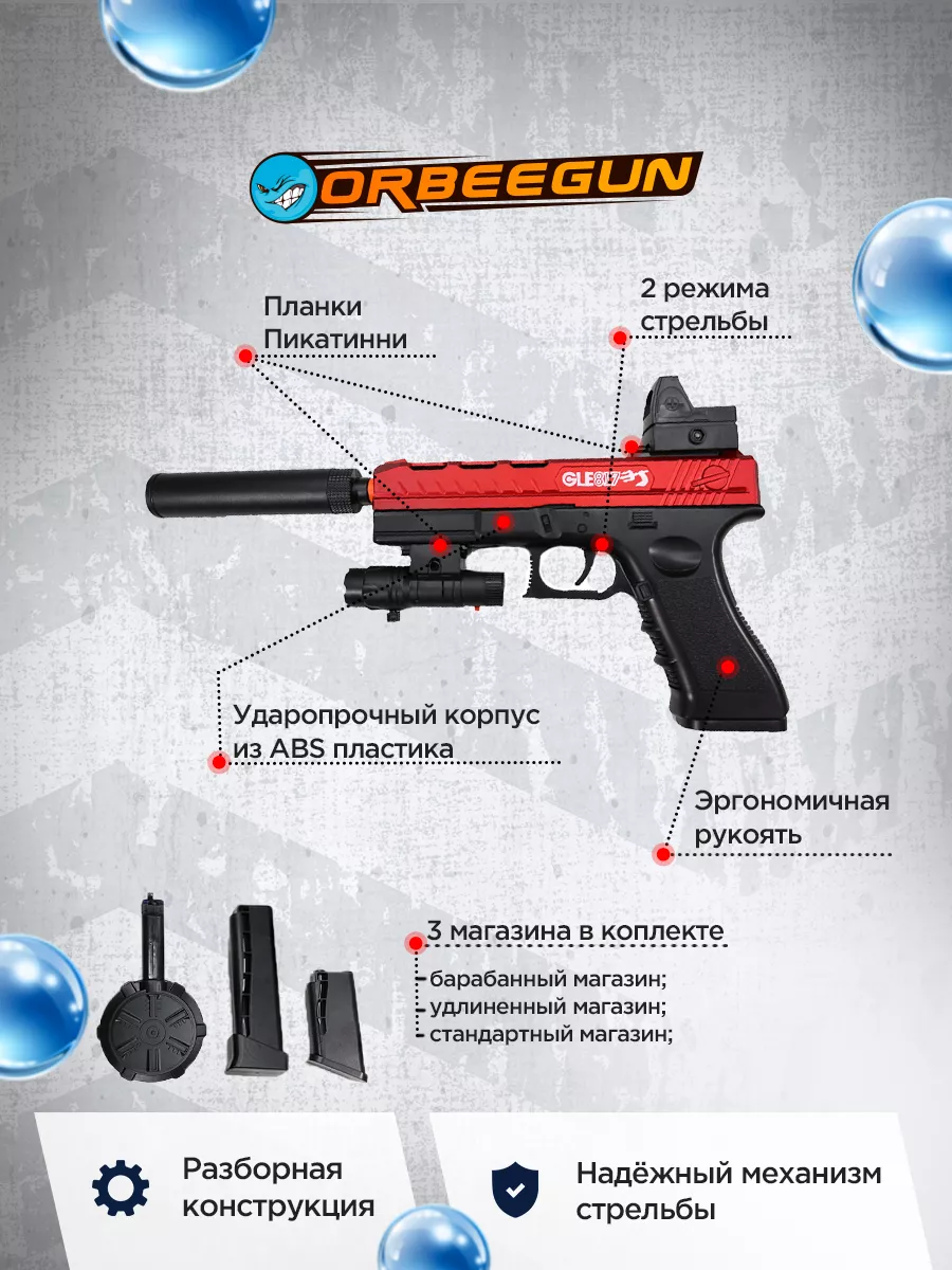 Пистолет с орбизами Glock 18 3 магазина красный Орбиган 6+ ORBEEGUN купить  по цене 128,64 р. в интернет-магазине Wildberries в Беларуси | 176269244