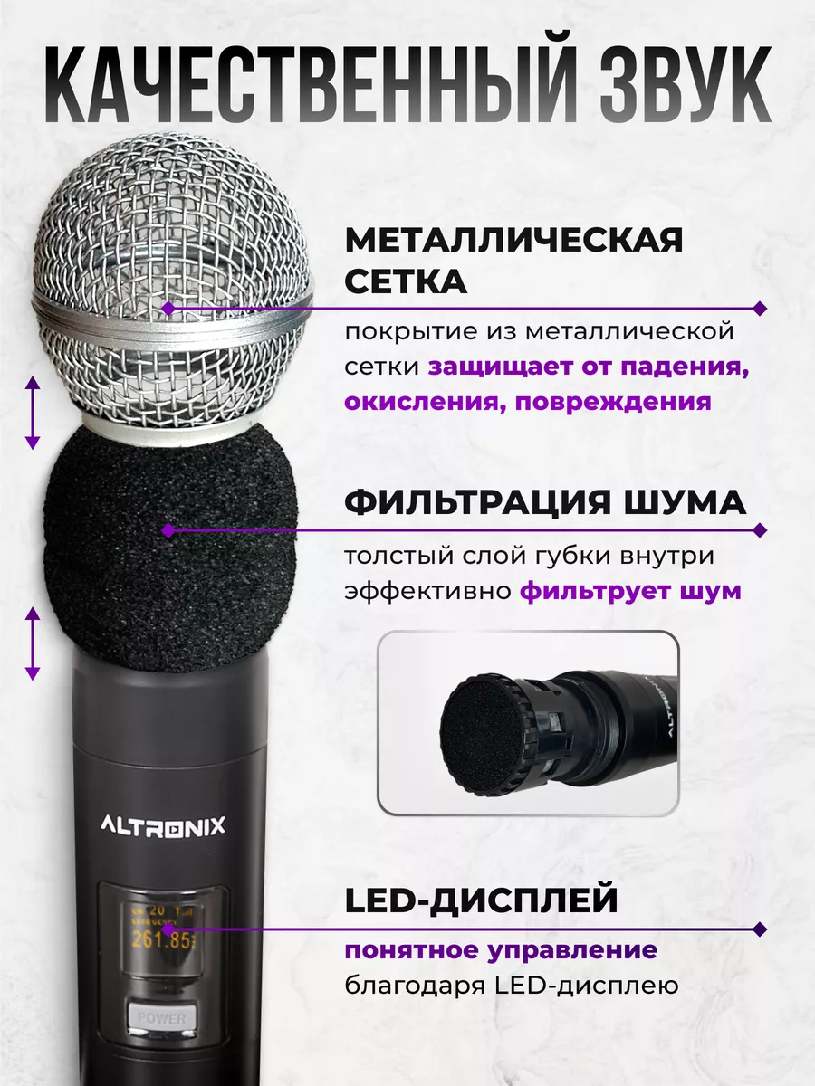 Микрофон караоке беспроводной 2 шт W-MIC D1 (VHF диапазон) ALTRONIX купить  по цене 1 556 ₽ в интернет-магазине Wildberries | 177171799