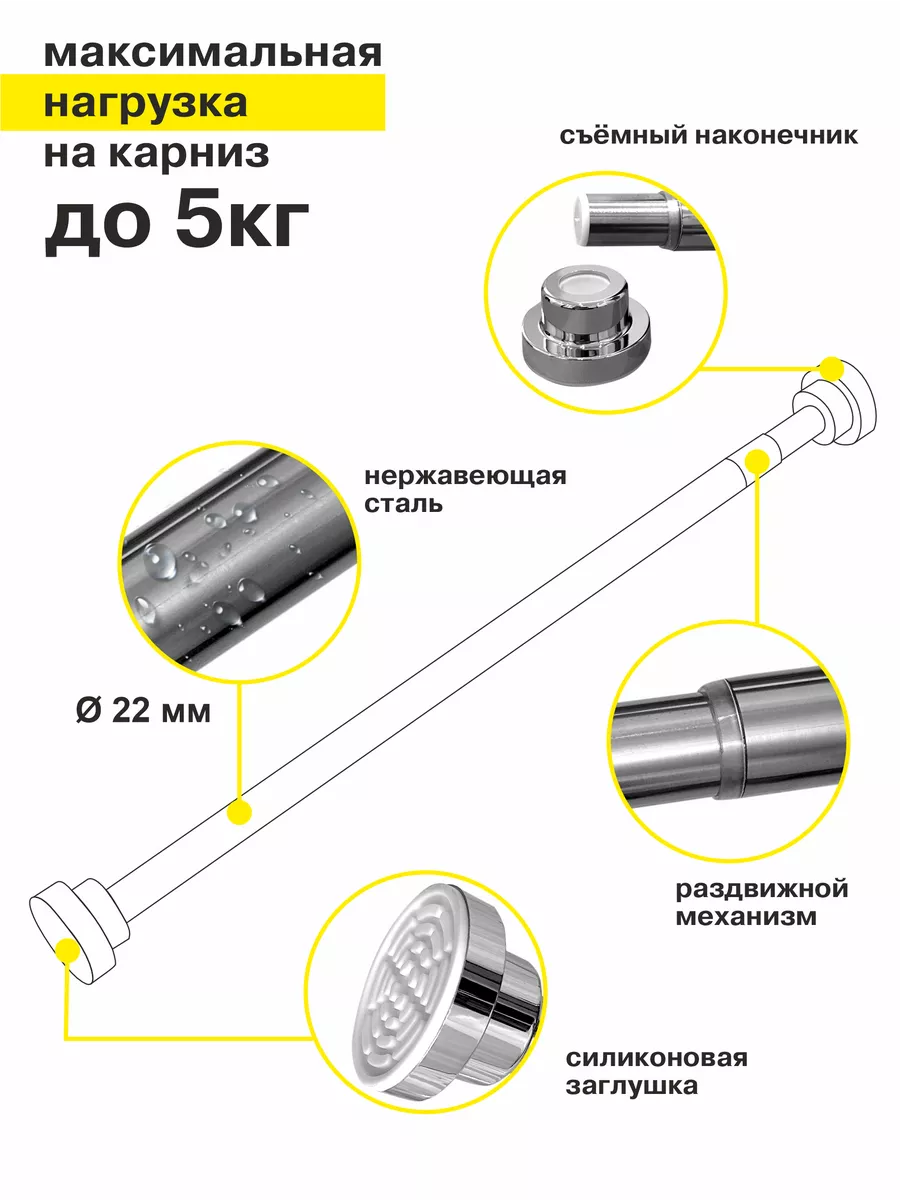 ДОМДАЧ Карниз для ванной однорядный металлический