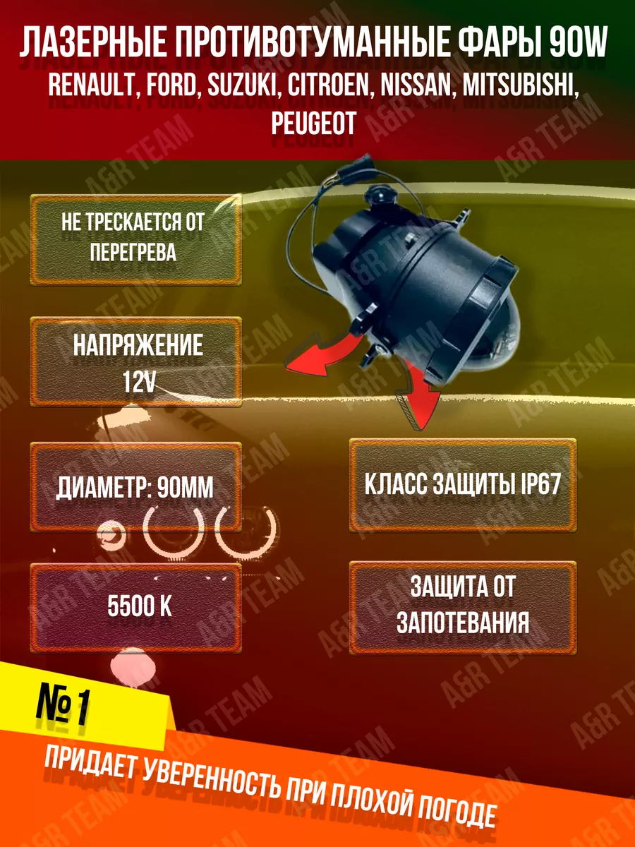 Лазерные противотуманные фары 90 w Форд Рено Веста Пежо A&R Auto купить по  цене 2 797 ₽ в интернет-магазине Wildberries | 177579749