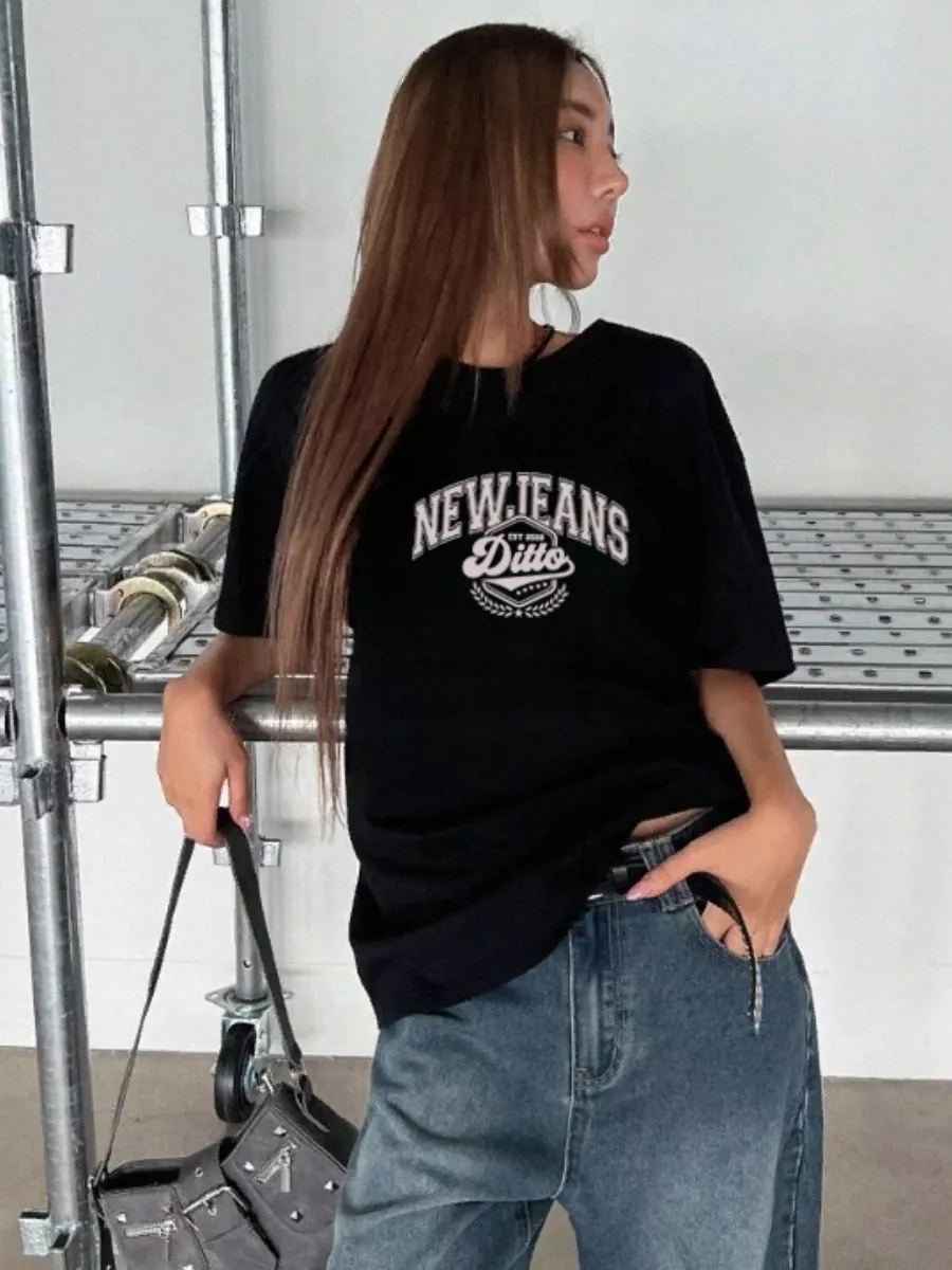 Print Project Anime Футболка оверсайз stray kidsnew jeans мужская женская  y2k