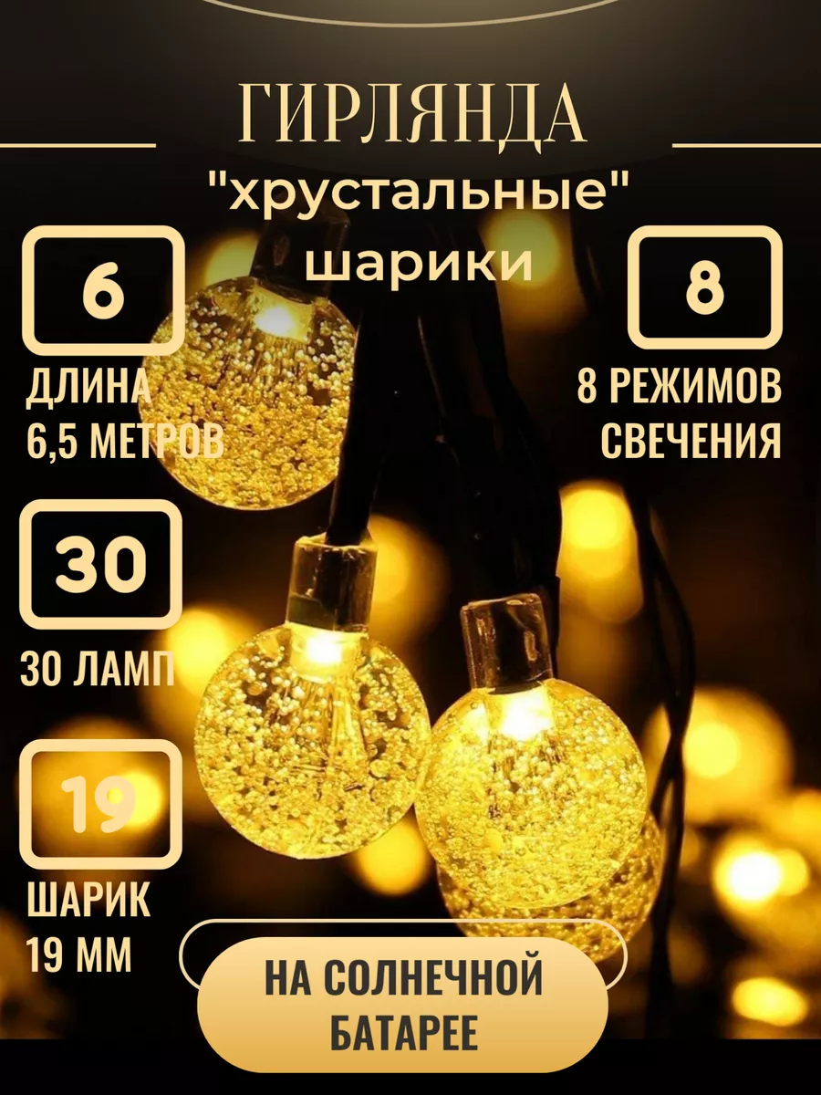 Гирлянда уличная на солнечной батарее Шарики Lampоn купить по цене 631 ₽ в  интернет-магазине Wildberries | 178877029