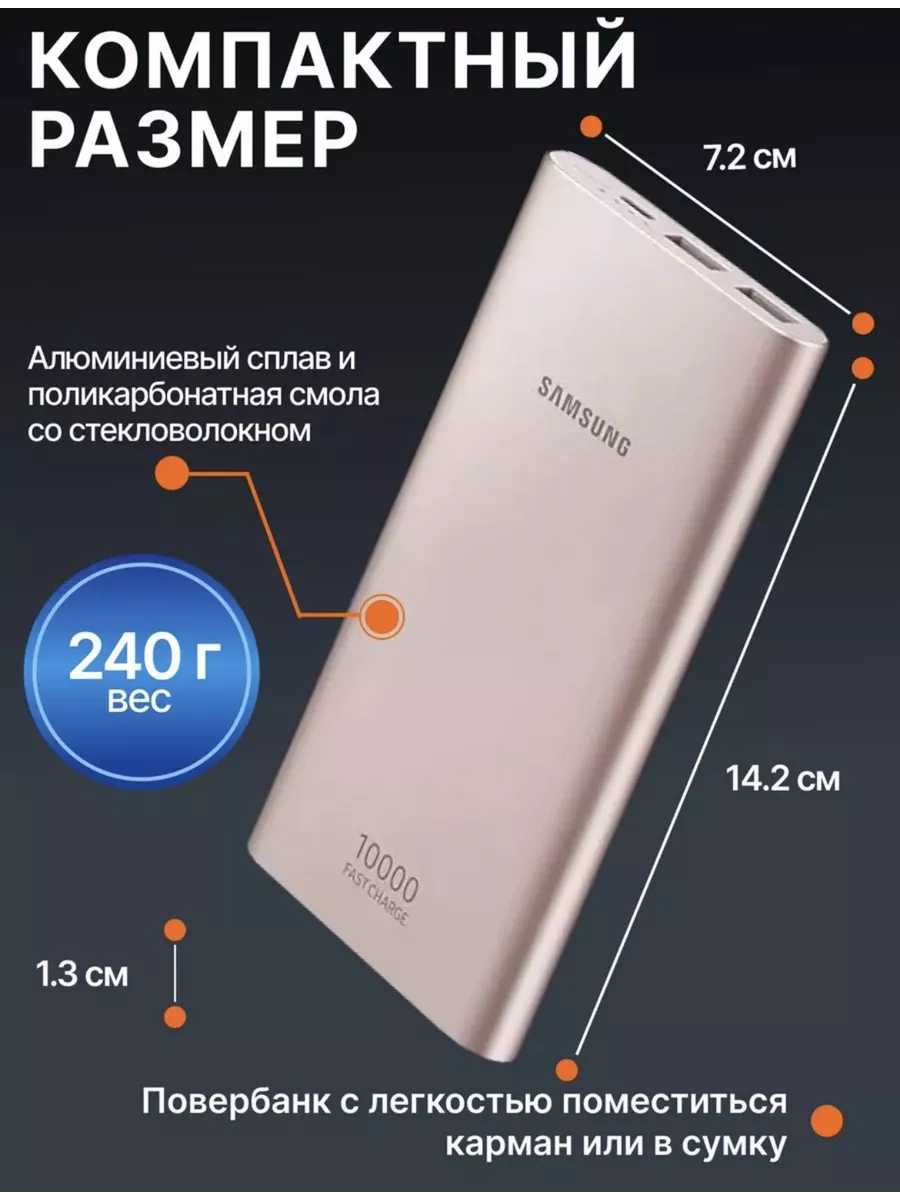 POWER BANK SAMSUNG 10000mAh Silver Gandy купить по цене 1 432 ₽ в  интернет-магазине Wildberries | 179330628