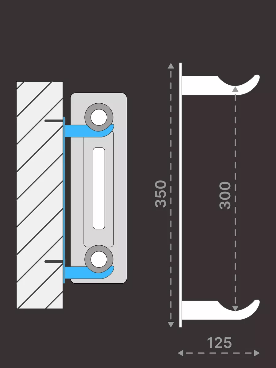 Кронштейн для чугунных радиаторов 300мм + дюбель