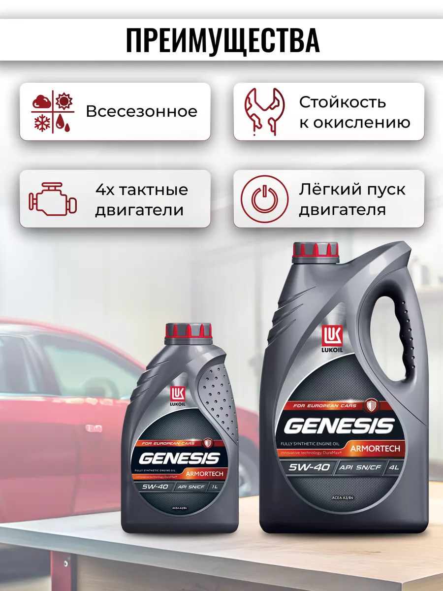 ЛУКОЙЛ Синтетическое моторное масло GENESIS ARMORTECH 5W-40, 1л