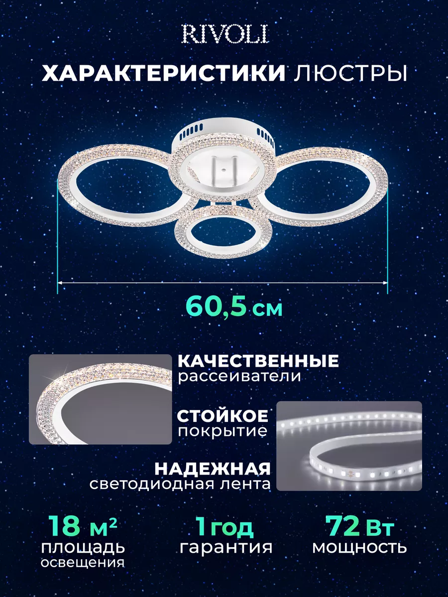 Rivoli Люстра потолочная светодиодная с пультом 72Вт 18м2