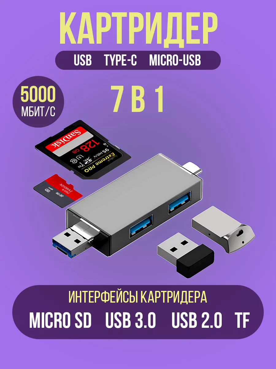 Картридер для ноутбука для компьютера для телефона 7-electronics купить по  цене 345 ₽ в интернет-магазине Wildberries | 181380996