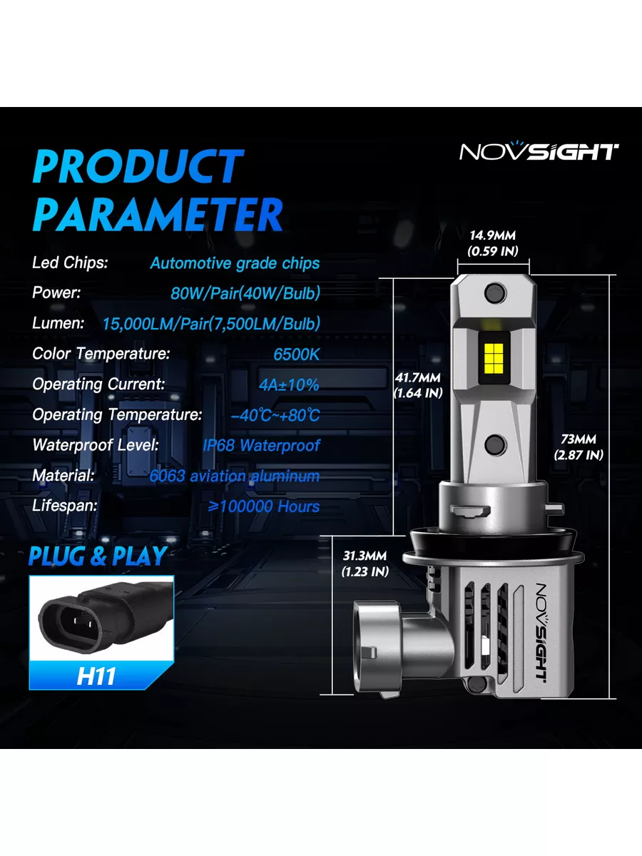 NOVSIGHT Автомобильные Led лампы H11 модель N66