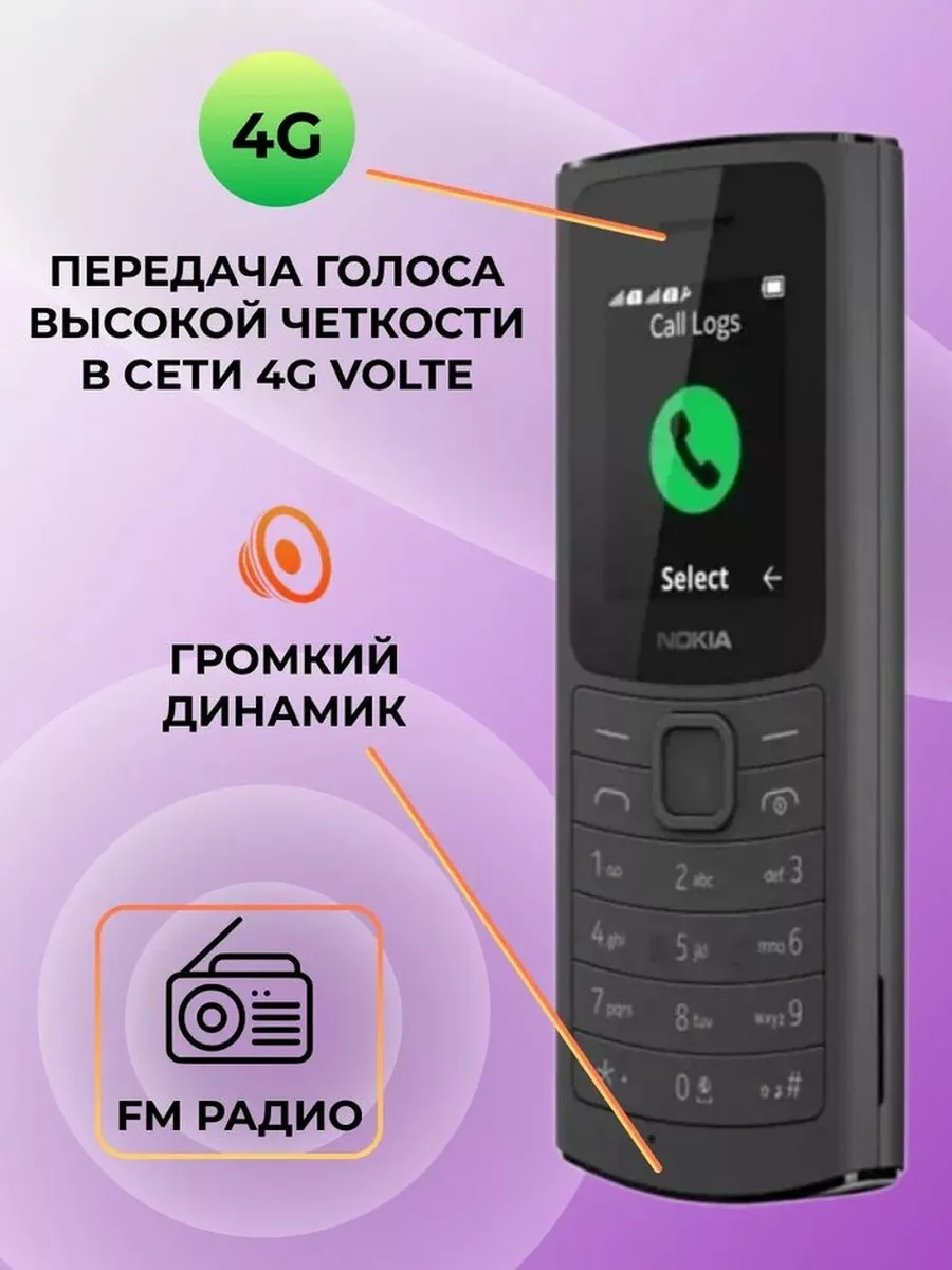 Nokia Сотовый телефон кнопочный 105 TA-1557 DS EAC CHARCOAL (2023)