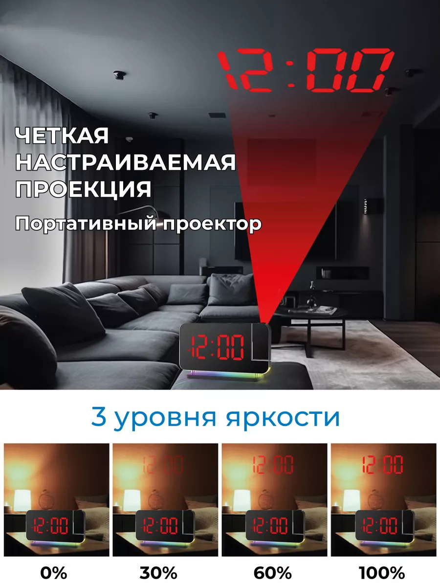 Часы электронные настольные с проекцией и подсветкой от сети Home Space  купить по цене 1 540 ₽ в интернет-магазине Wildberries | 182656799