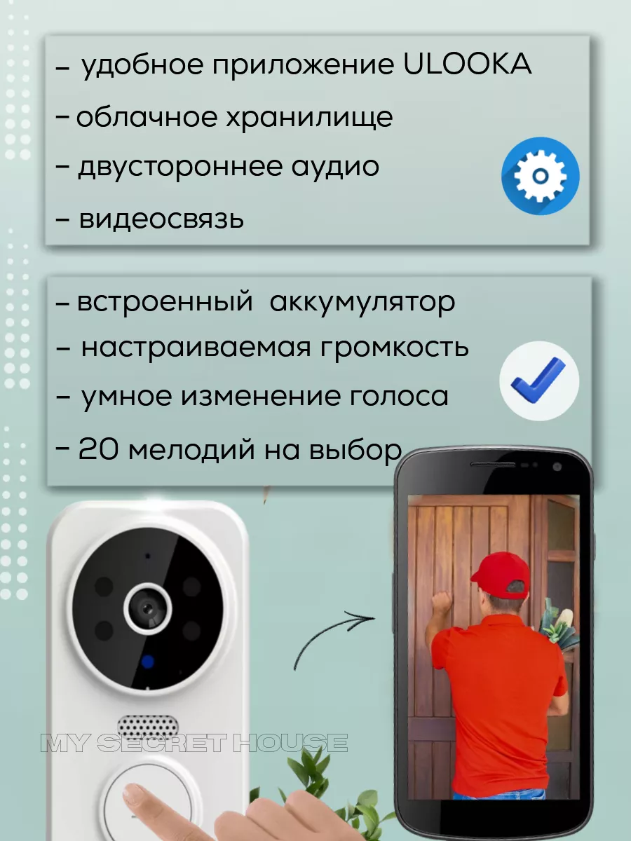 Беспроводной дверной видеозвонок MY SECRET HOUSE купить по цене 34,47 р. в  интернет-магазине Wildberries в Беларуси | 183509812