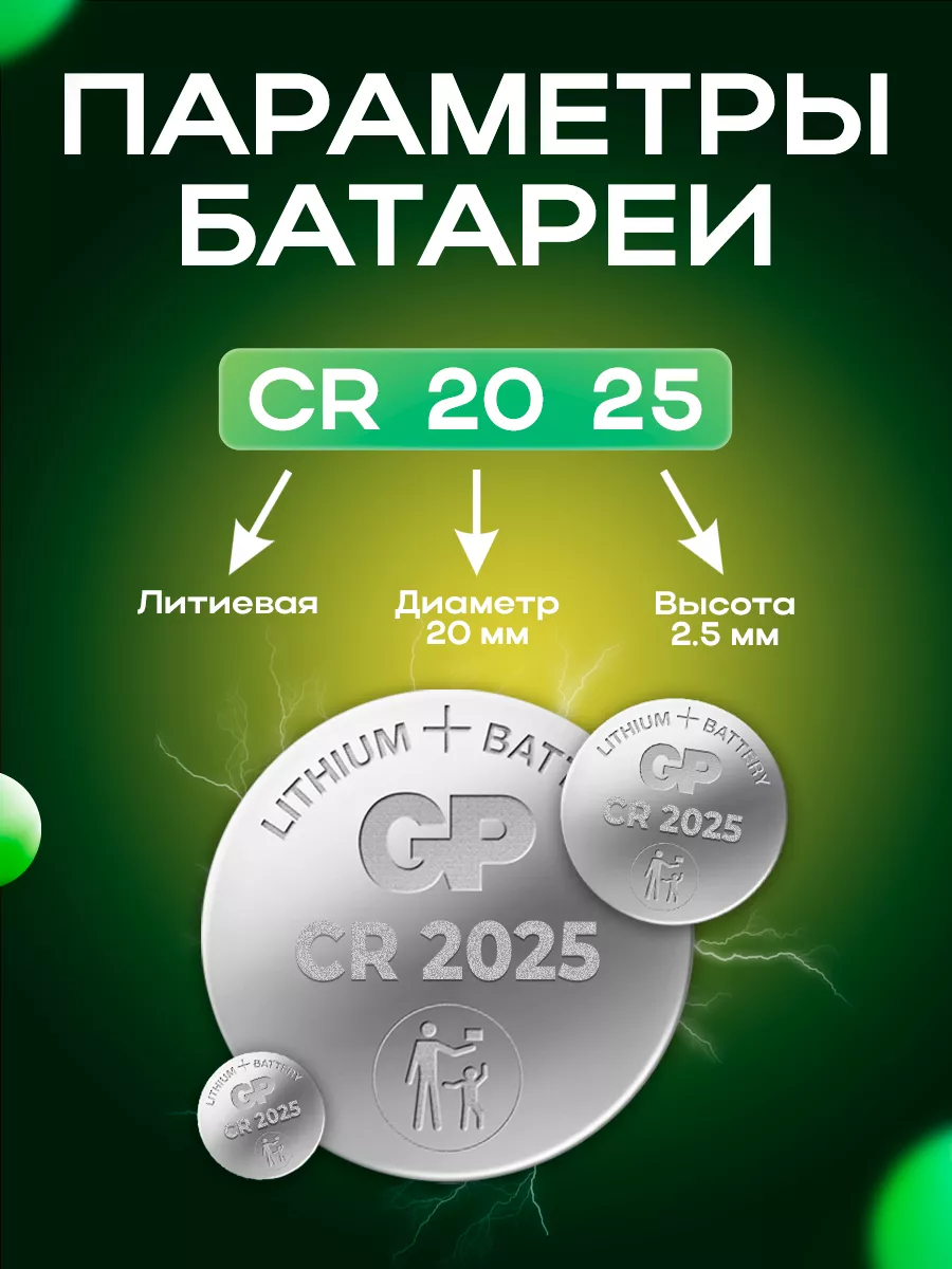 ЗАРЯД 100% Батарейка CR-2025 литиевый элемент питания 3V 2шт