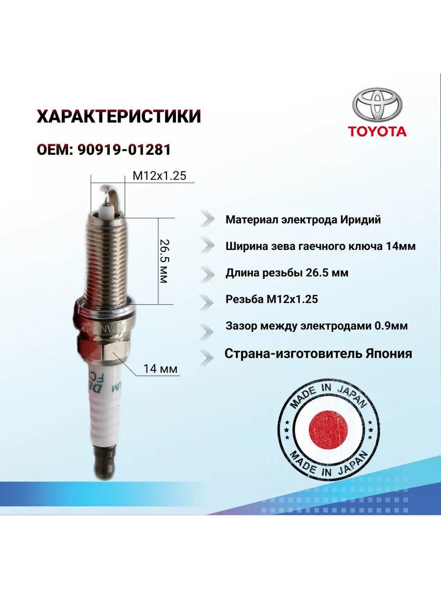 TOYOTA Комплект свечей зажигания TOYOTA 4шт 90919-01281