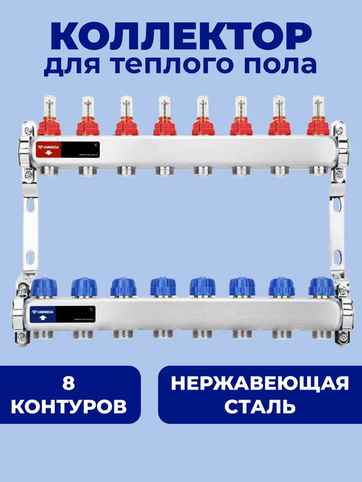 Коллектор с расходомерами 8 контуров Millennium из нержавеющей стали
