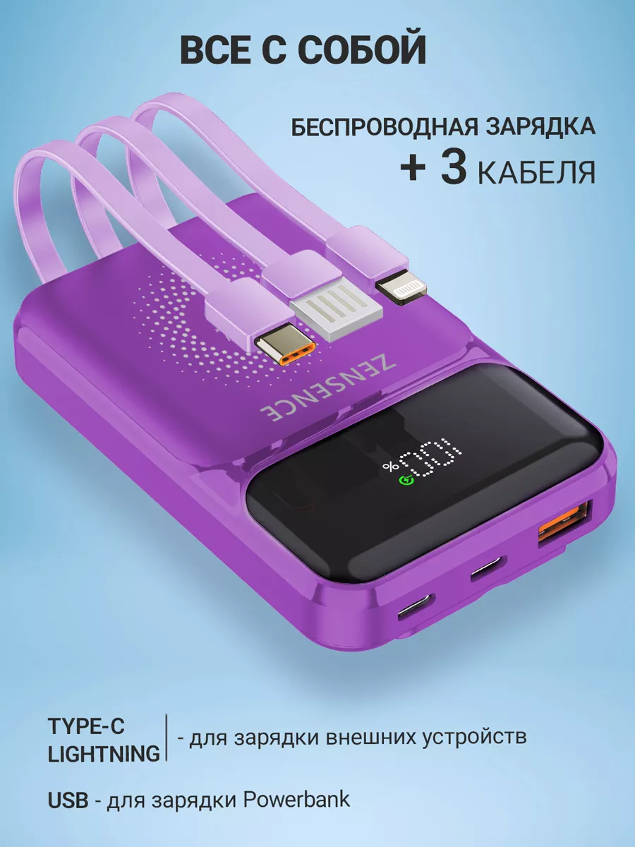 Внешний аккумулятор для зарядки iPhone и Type-C устройств Zensence купить  по цене 1 555 ₽ в интернет-магазине Wildberries | 186624075