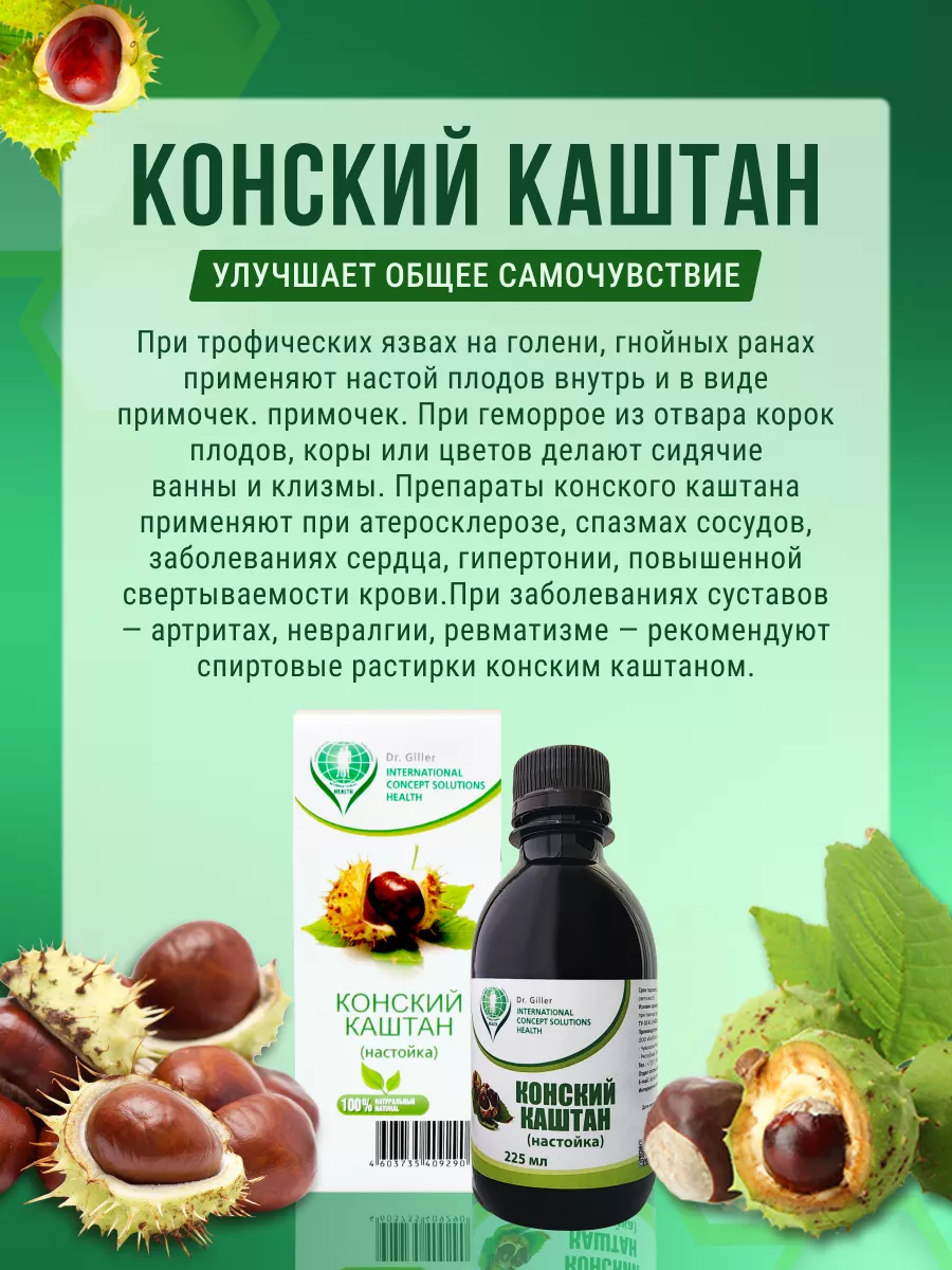 Настойка конского каштана 225 мл Dr. Giller купить по цене 748 ₽ в  интернет-магазине Wildberries | 186658464