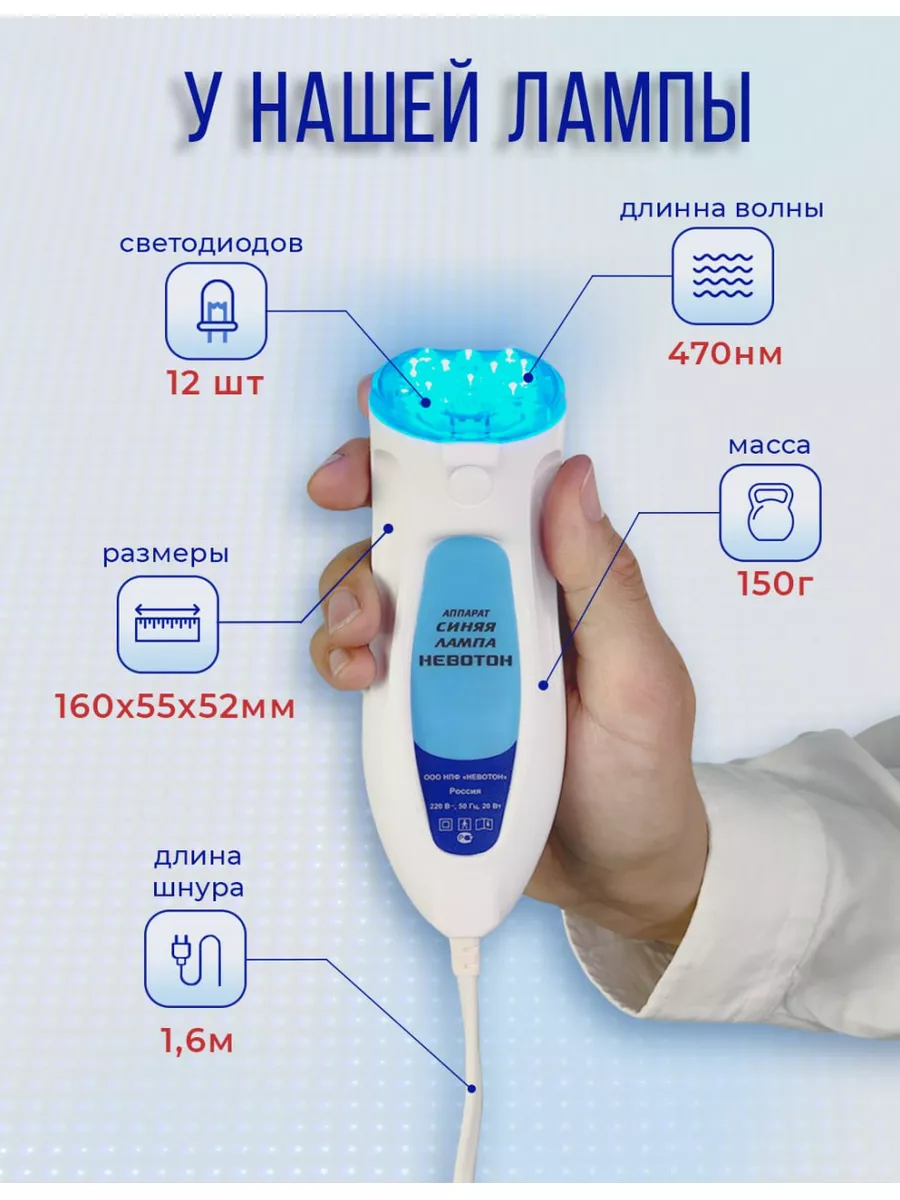 Синяя лампа аппарат фототерапии и светотерапии домашний Невотон купить по  цене 3 980 ? в интернет-магазине Wildberries | 186730376