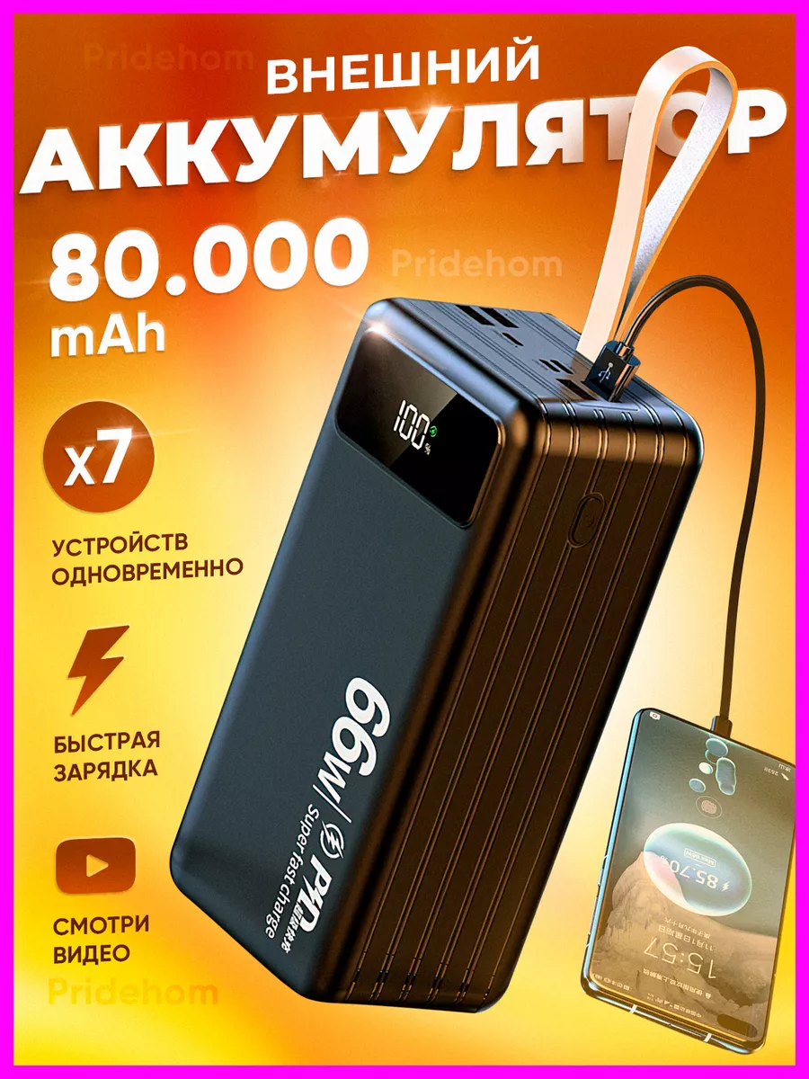 Повербанк 80000 power bank беспроводной аккумулятор телефона