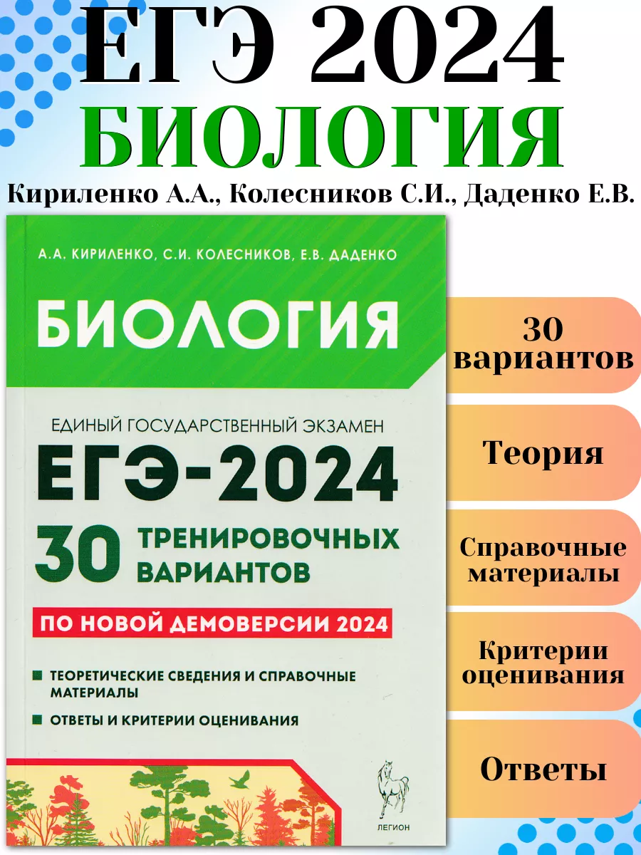 ЛЕГИОН ЕГЭ 2024 Биология 30 тренировочных вариантов по демоверсии