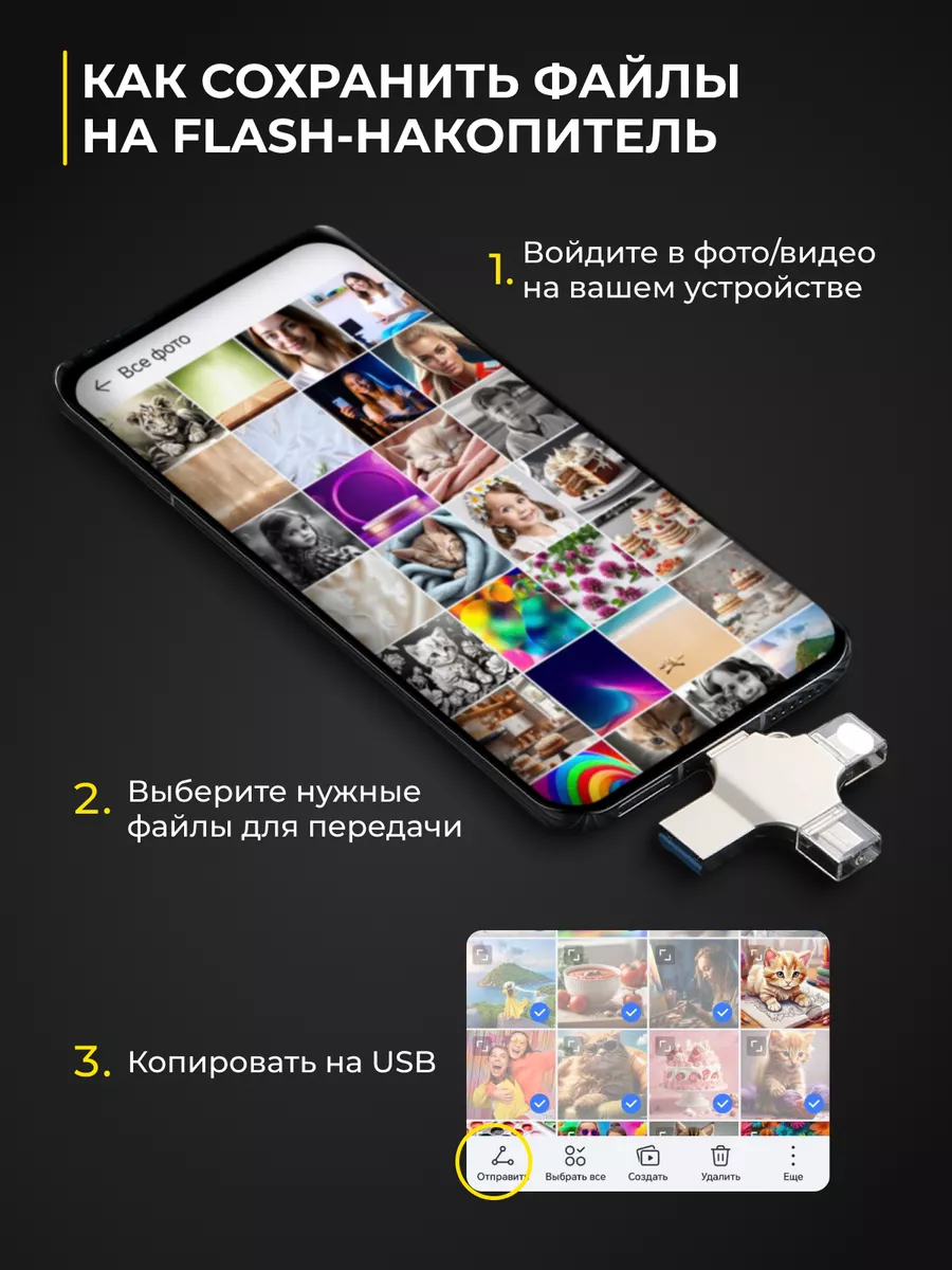 AMR Флешка для iPhone iPad Android ноутбука USB накопитель 64гб