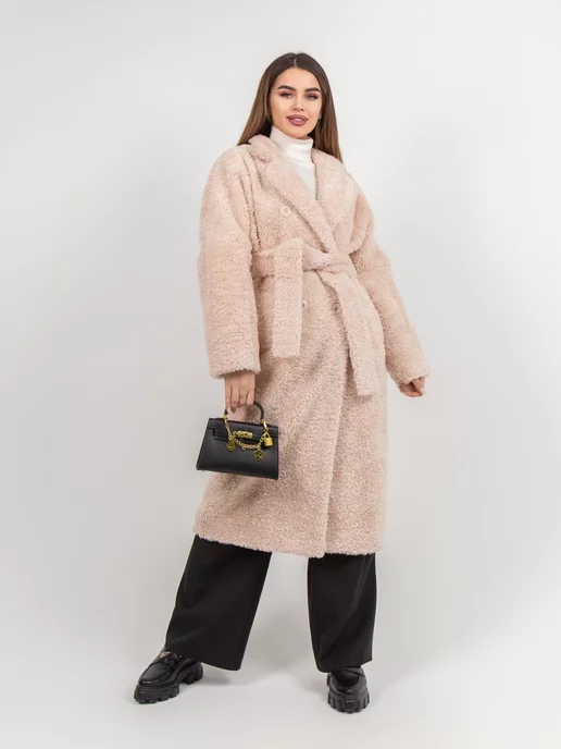 Petite Taupe Belted Faux Fur Coat