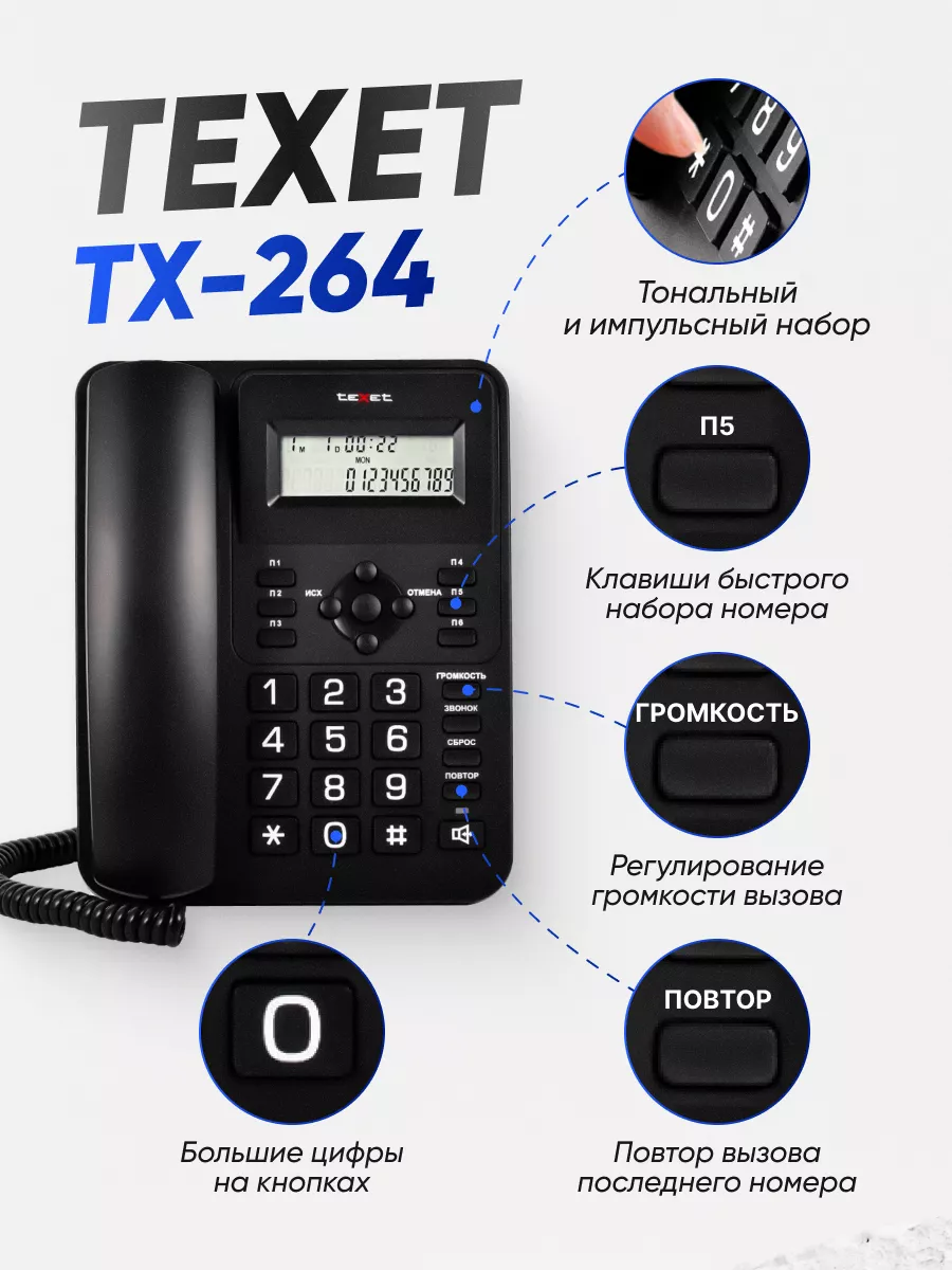 Стационарный телефон с определителем номера TX-264