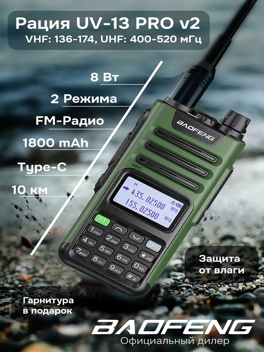 BAOFENG Рация баофенг UV-13 Pro V2 8w Type-C