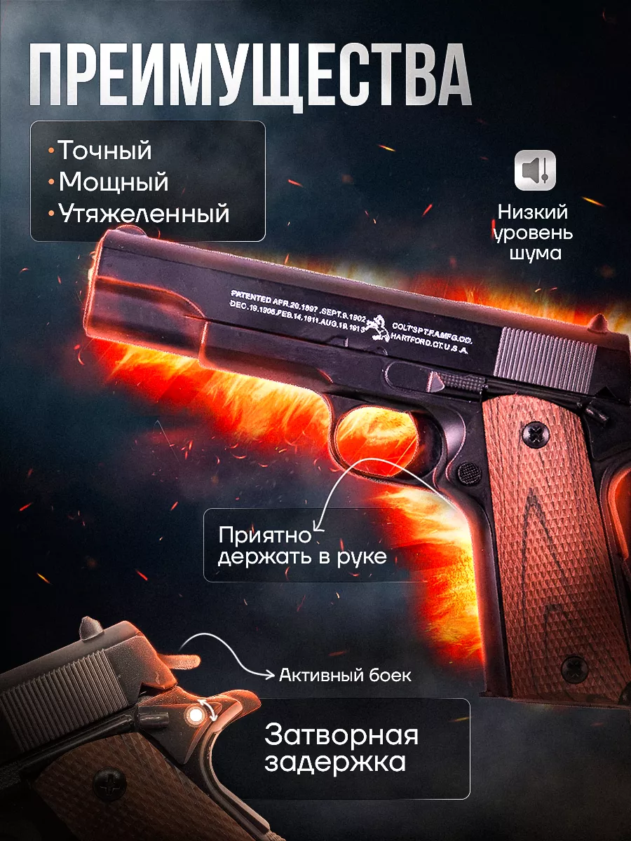 Спринговый пистолет с пульками Colt M1911 железный утяжелен ToyWish купить  по цене 0 сум в интернет-магазине Wildberries в Узбекистане | 191681660